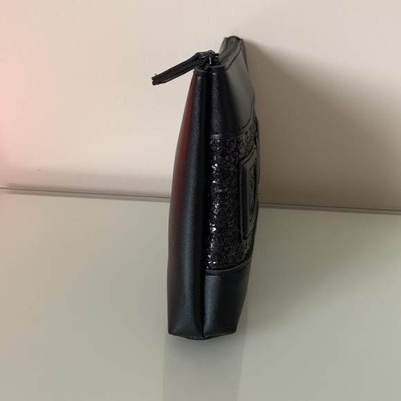 DKNY Clutch Black Vegan Leather Sparkly zipper Pouch with logo bag - Picture 3 of 6